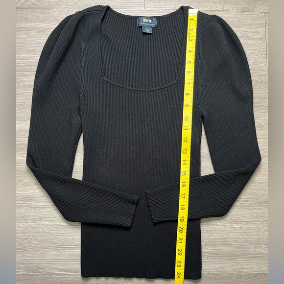 Maeve Anthropologie Black Ribbed Knit Square Neck Top Size Small - Picture 4 of 5